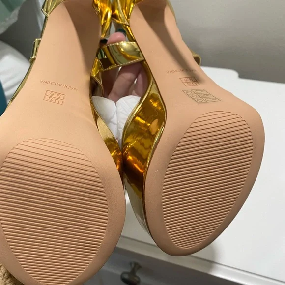 Gold Strappy High Heel Sandals - Picture 5 of 7